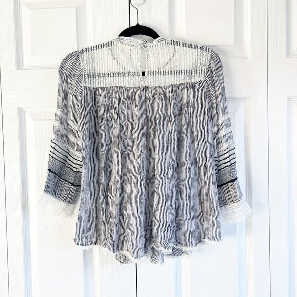 Anthropologie Floreat Black White Lace Trim Blouse Women's Size Small S - Picture 2 of 8